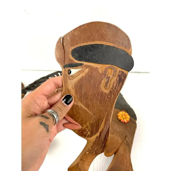 VTG Lot of 4 African Hand Carved Wood Head Profile Faces Wall Art Plaque Unique - Picture 12 of 15